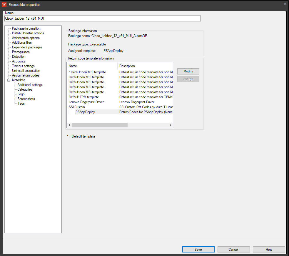 Executable package - Agent return code