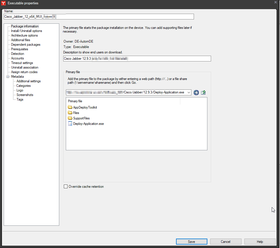 Executable package - Package information