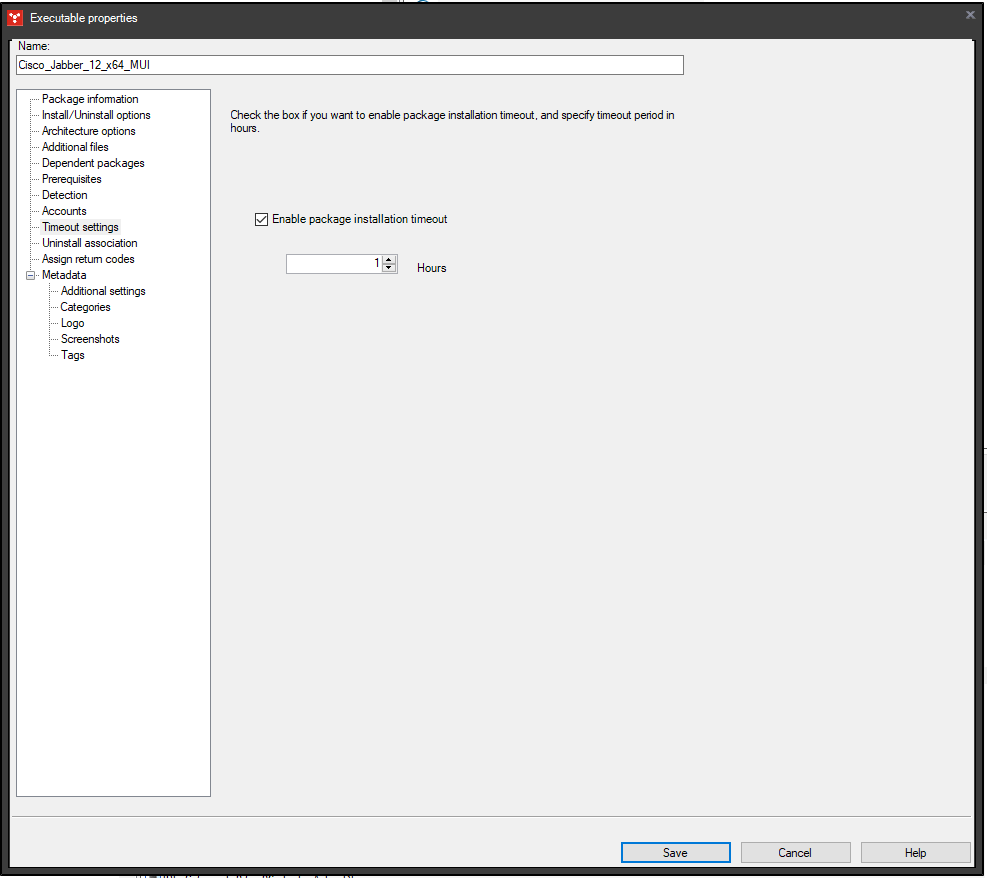 Executable package - Timeout settings